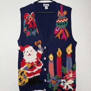Blue knitted Christmas sweater vest